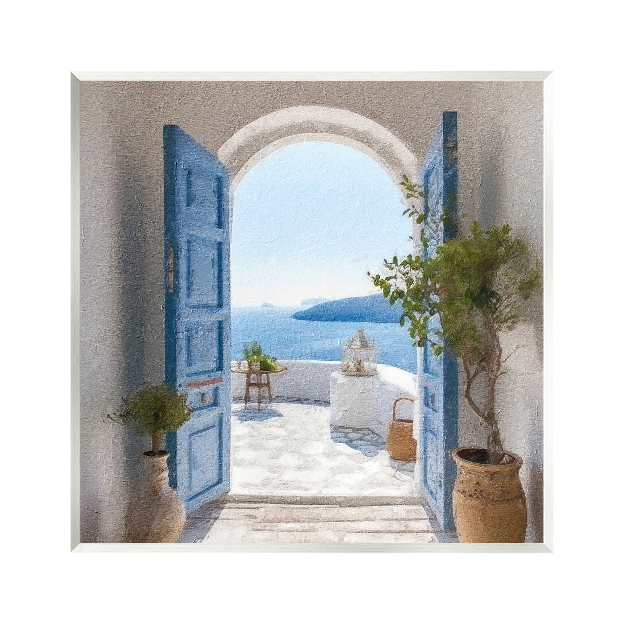 Stupell Industries Blue Greek Door Scenery Nature Photography Unframed Art Print Wall Art, 12 x 12