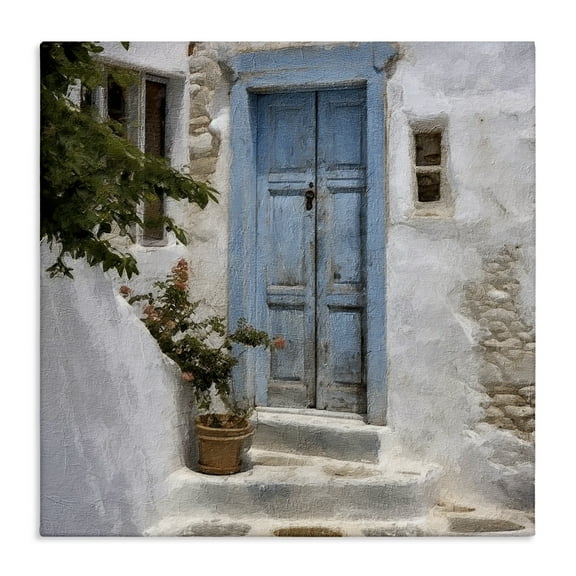 Stupell Industries Blue Greek Door Town & City Painting Gallery Wrapped Canvas Art Print Wall Art, 17 x 17
