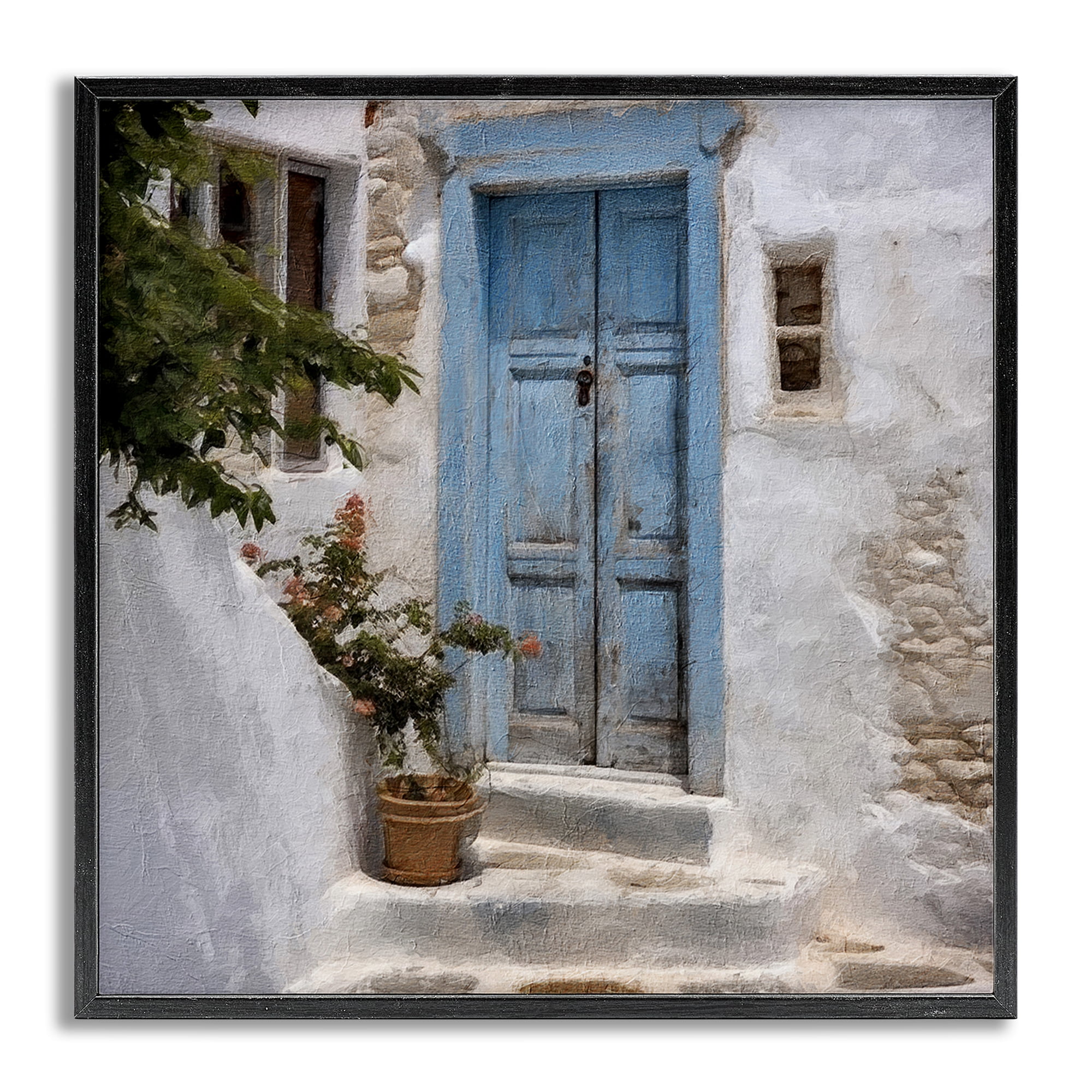 Stupell Industries Blue Greek Door Town & City Painting Gray Framed Art Print Wall Art, 17 x 17