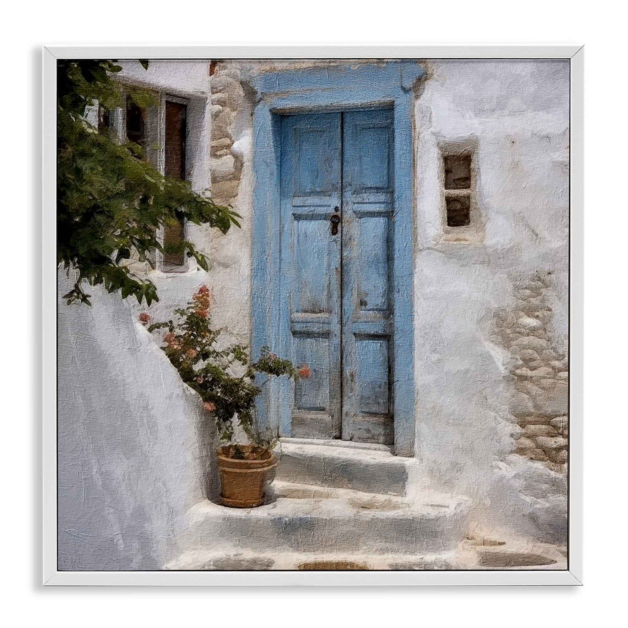 Stupell Industries Blue Greek Door Town & City Painting White Framed Art Print Wall Art, 12 x 12