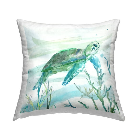 Stupell Industries Blue & Green Sea Turtle Square Decorative Printed Throw Pillow, 18 x 18