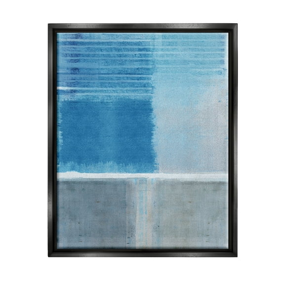 Stupell Industries Blue & Grey Abstract Abstract Painting Black Floater Framed Canvas Art Print Wall Art, 17 x 21