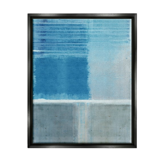 Stupell Industries Blue & Grey Abstract Abstract Painting Black Floater Framed Canvas Art Print Wall Art, 25 x 31