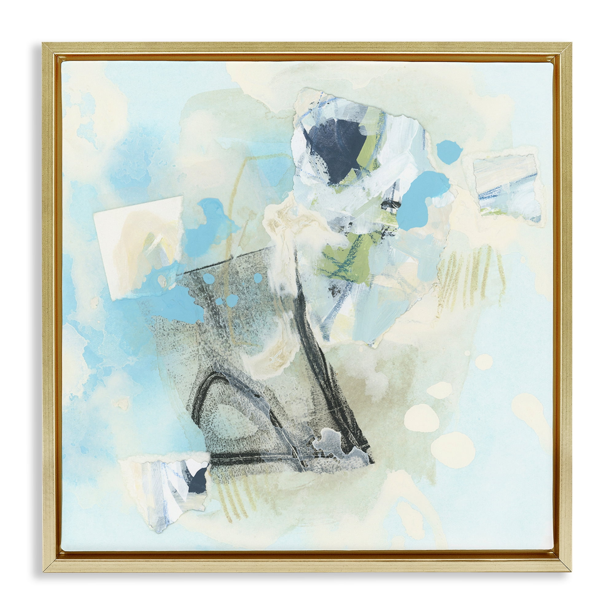 Stupell Industries Blue & Grey Abstract Abstract Painting Gold Floater Framed Canvas Art Print Wall Art, 18 x 18