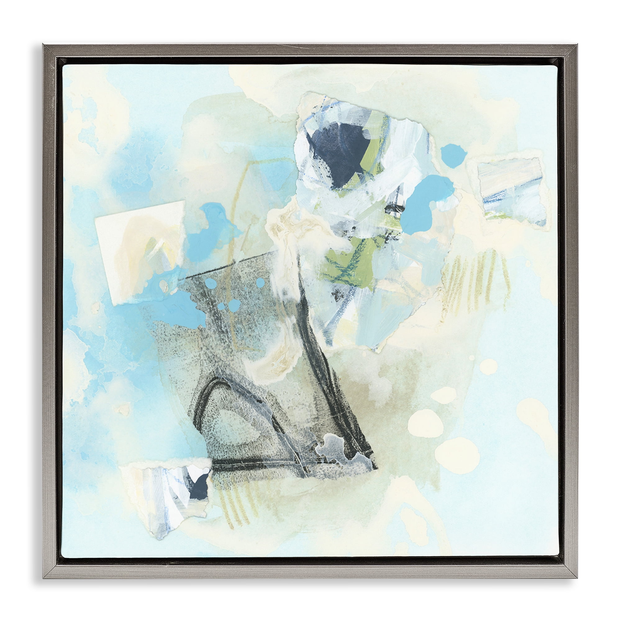 Stupell Industries Blue & Grey Abstract Abstract Painting Gray Floater Framed Canvas Art Print Wall Art, 18 x 18