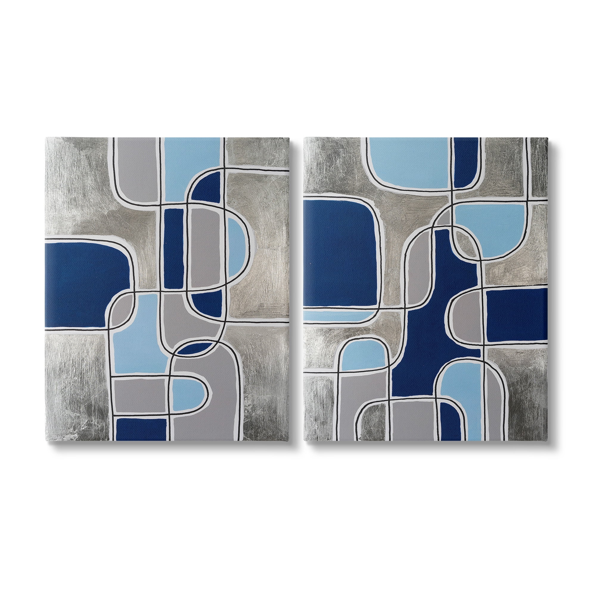 Stupell Industries Blue & Grey Geometrics Abstract Painting Gallery Wrapped Canvas Art Print Wall Art, 16 x 20, Set of 2