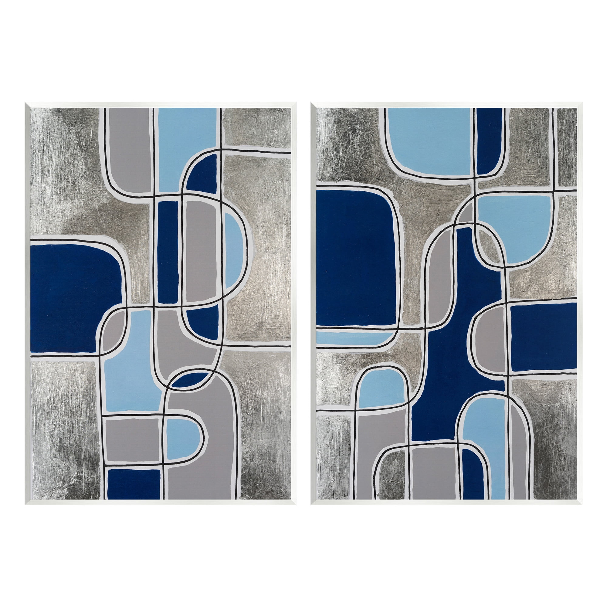 Stupell Industries Blue & Grey Geometrics Abstract Painting Unframed Art Print Wall Art, 13 x 19, Set of 2