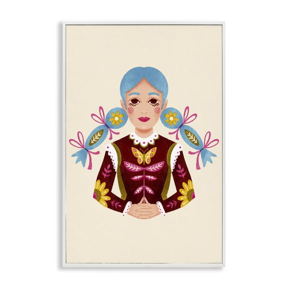 Stupell Industries Blue Haired Girl Portrait Portrait Painting White Framed Art Print Wall Art, 20 x 30