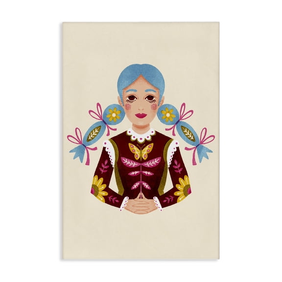 Stupell Industries Blue Haired Girl Portrait Portrait Painting Wrapped Canvas Canvas Art Print Wall Art, 30 x 45