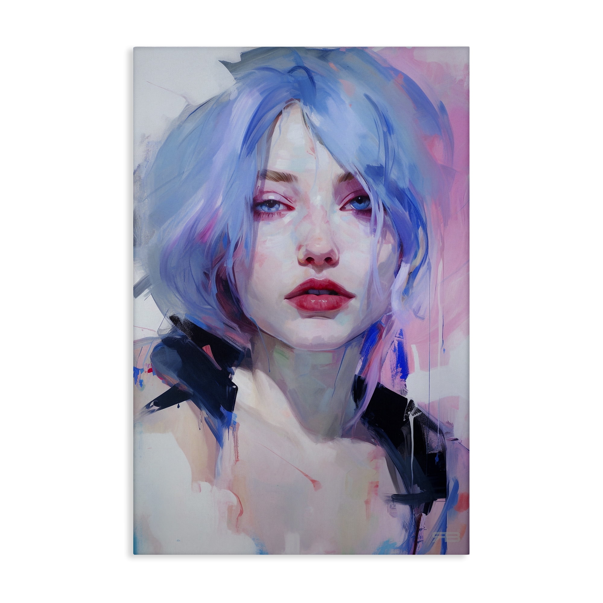Stupell Industries Blue Haired Woman Visage Novelty Painting Gallery Wrapped Canvas Art Print Wall Art, 16 x 24