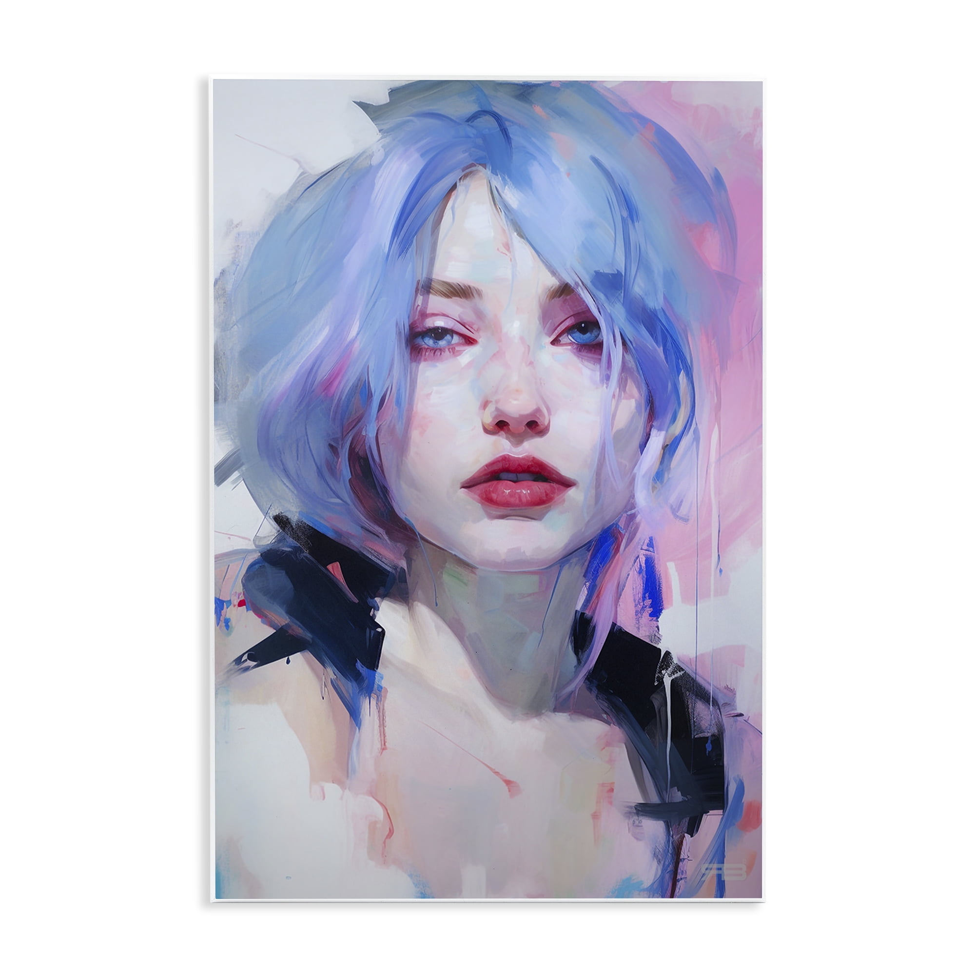 Stupell Industries Blue Haired Woman Visage Novelty Painting Unframed Art Print Wall Art, 13 x 19