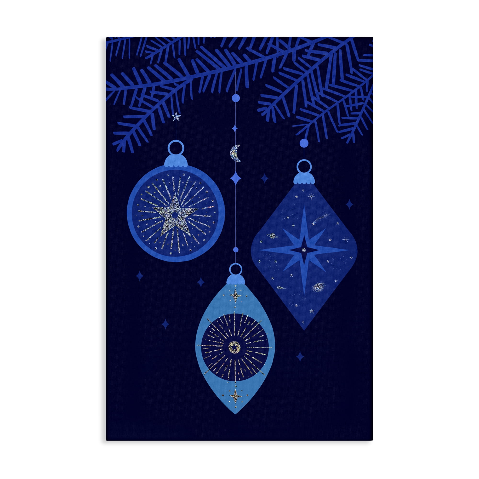Stupell Industries Blue Hanging Ornaments Holiday Painting Gallery Wrapped Canvas Art Print Wall Art, 24 x 36