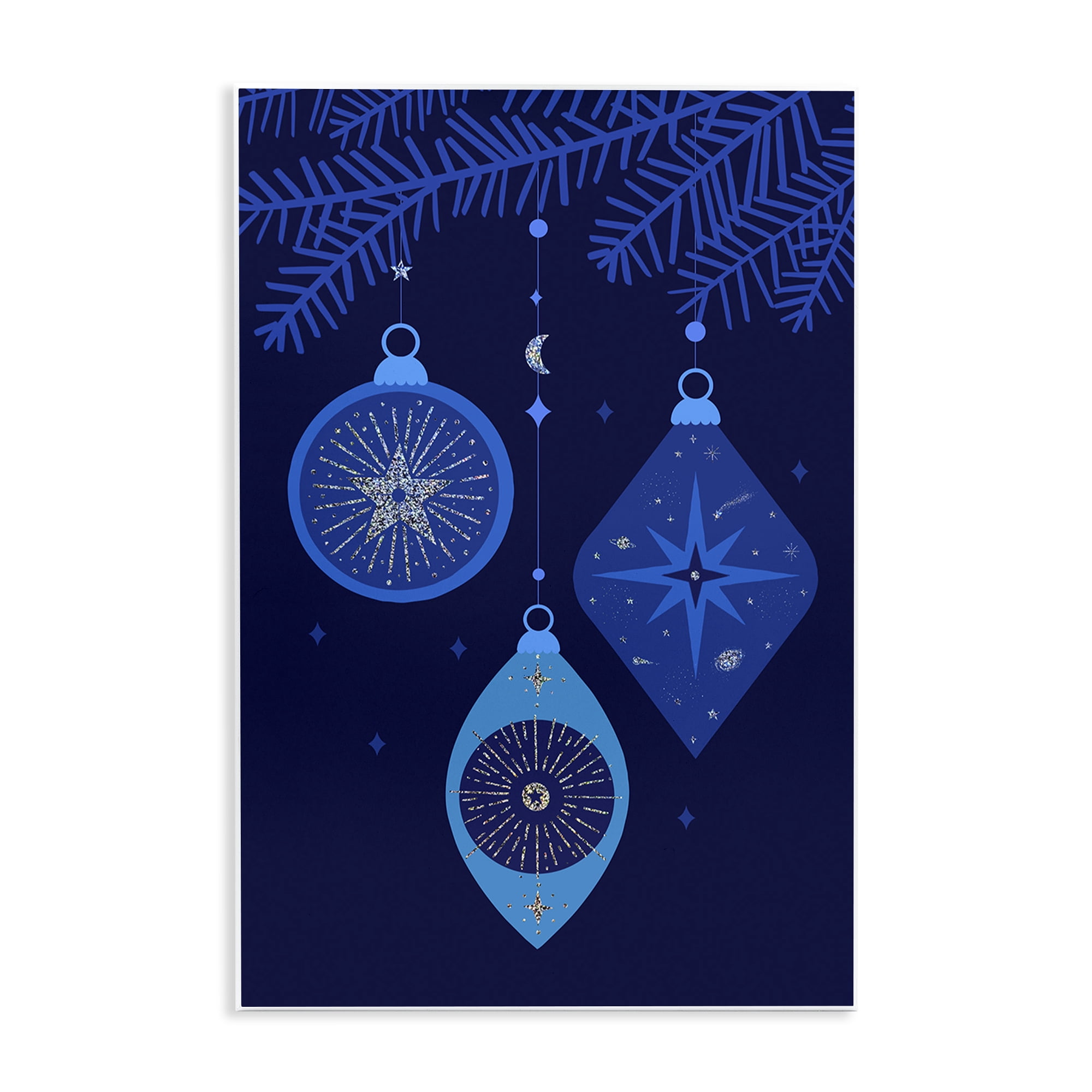 Stupell Industries Blue Hanging Ornaments Holiday Painting Unframed Art Print Wall Art, 10 x 15