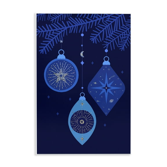 Stupell Industries Blue Hanging Ornaments Holiday Painting Unframed Art Print Wall Art, 10 x 15