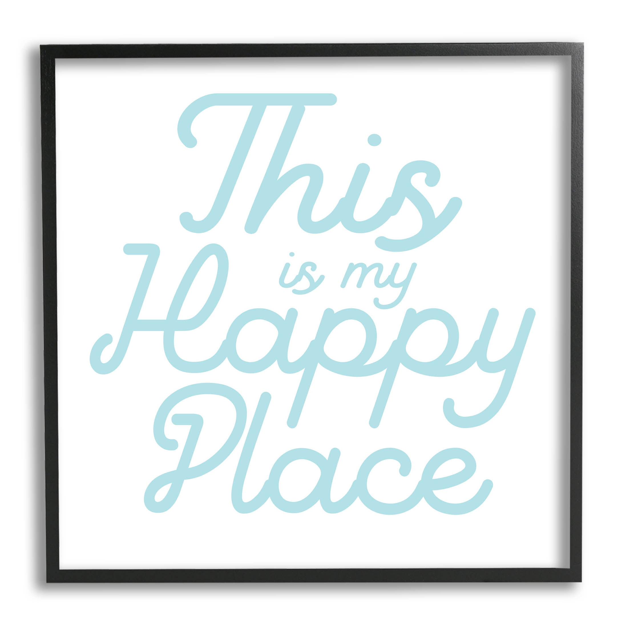 Stupell Industries Blue Happy Place Phrase Graphic Art Black Framed Art Print Wall Art, Design by Daphne Polselli
