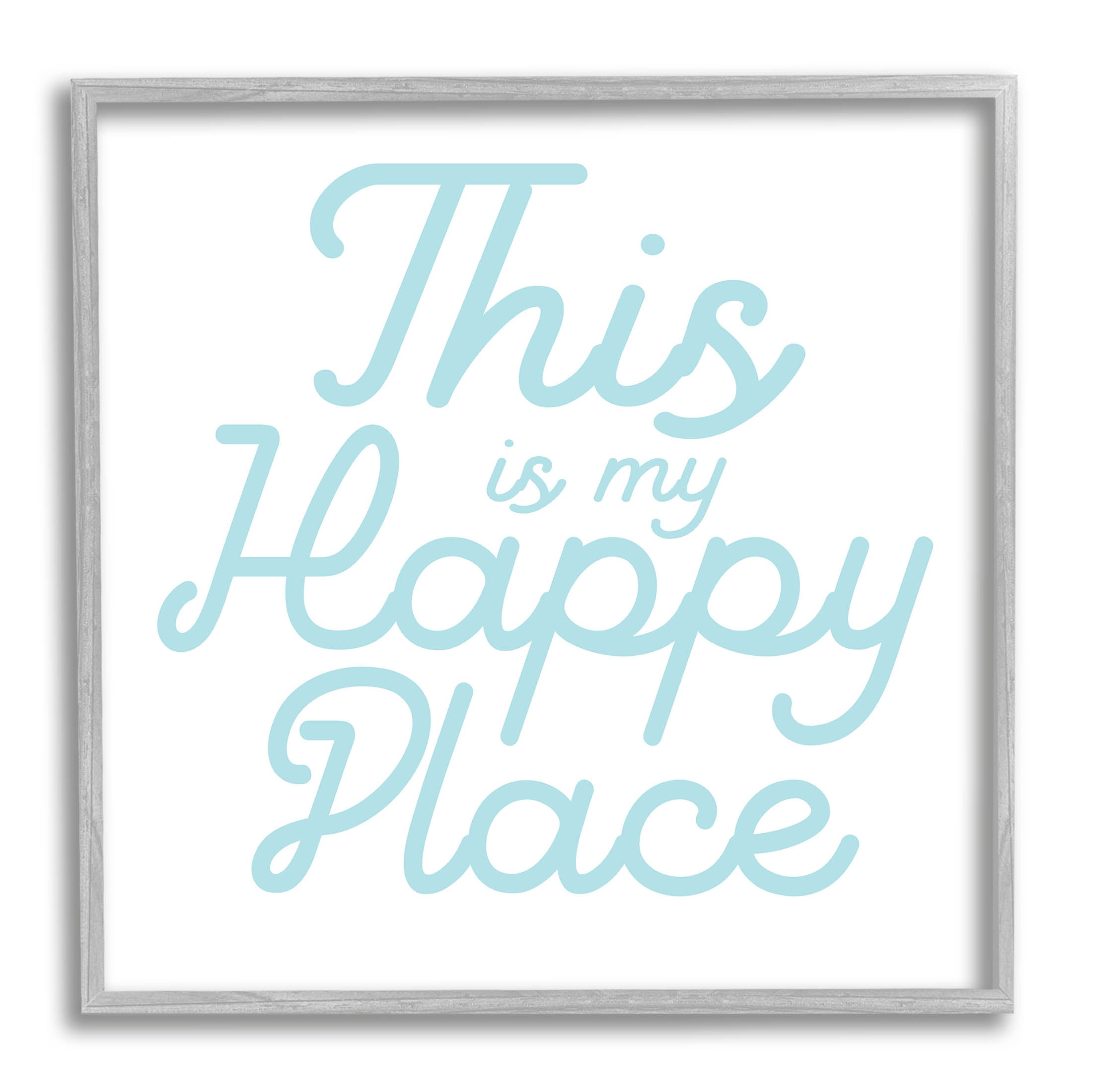 Stupell Industries Blue Happy Place Phrase Graphic Art Gray Framed Art Print Wall Art, Design by Daphne Polselli