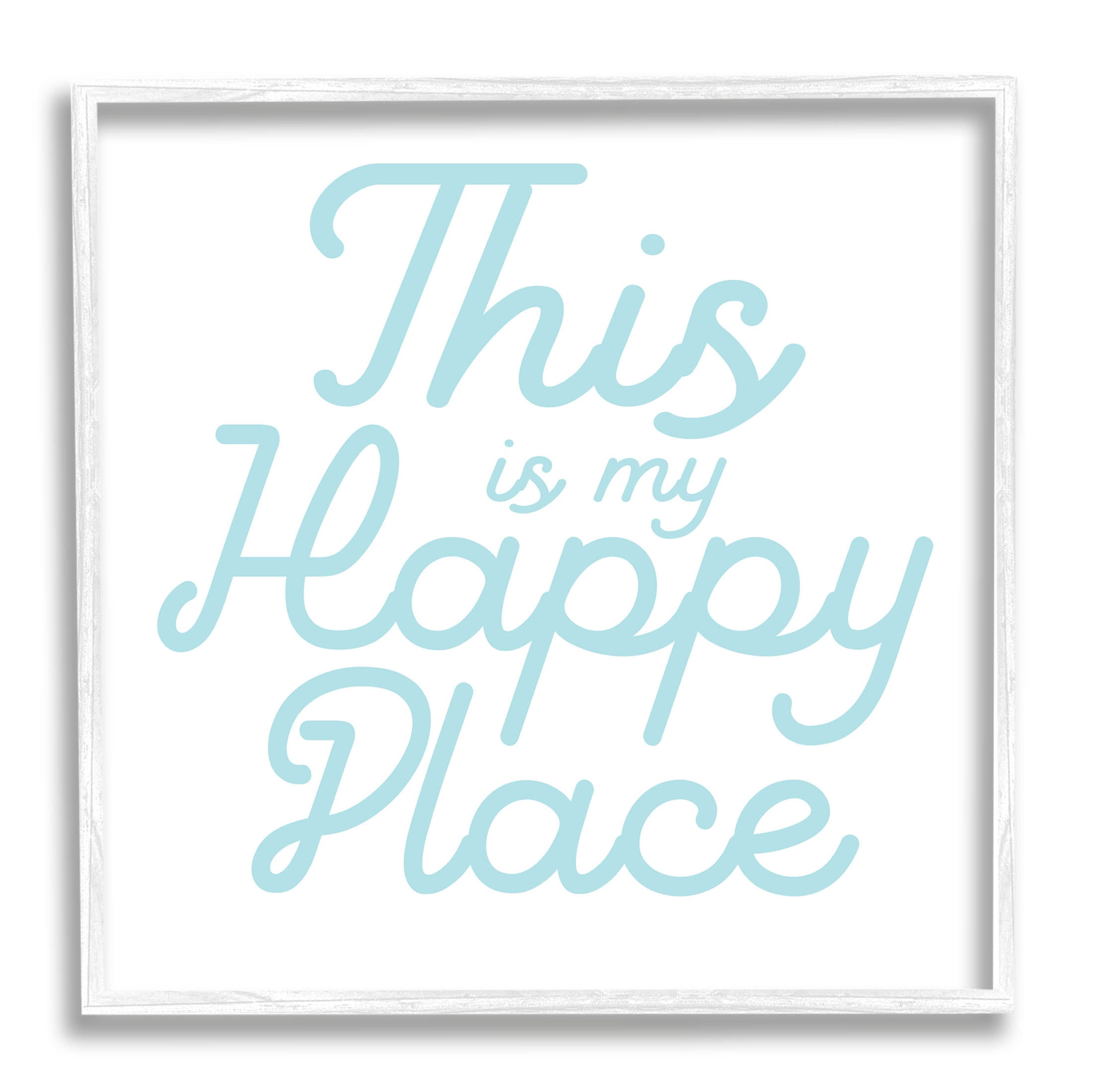 Stupell Industries Blue Happy Place Phrase Graphic Art White Framed Art Print Wall Art, Design by Daphne Polselli