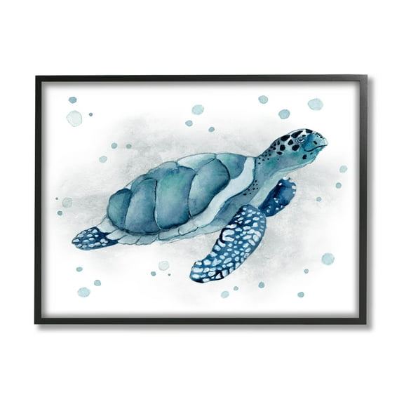 Stupell Industries Blue Happy Turtle Bubbles Graphic Art Black Framed Art Print Wall Art, Design by Janet Tava