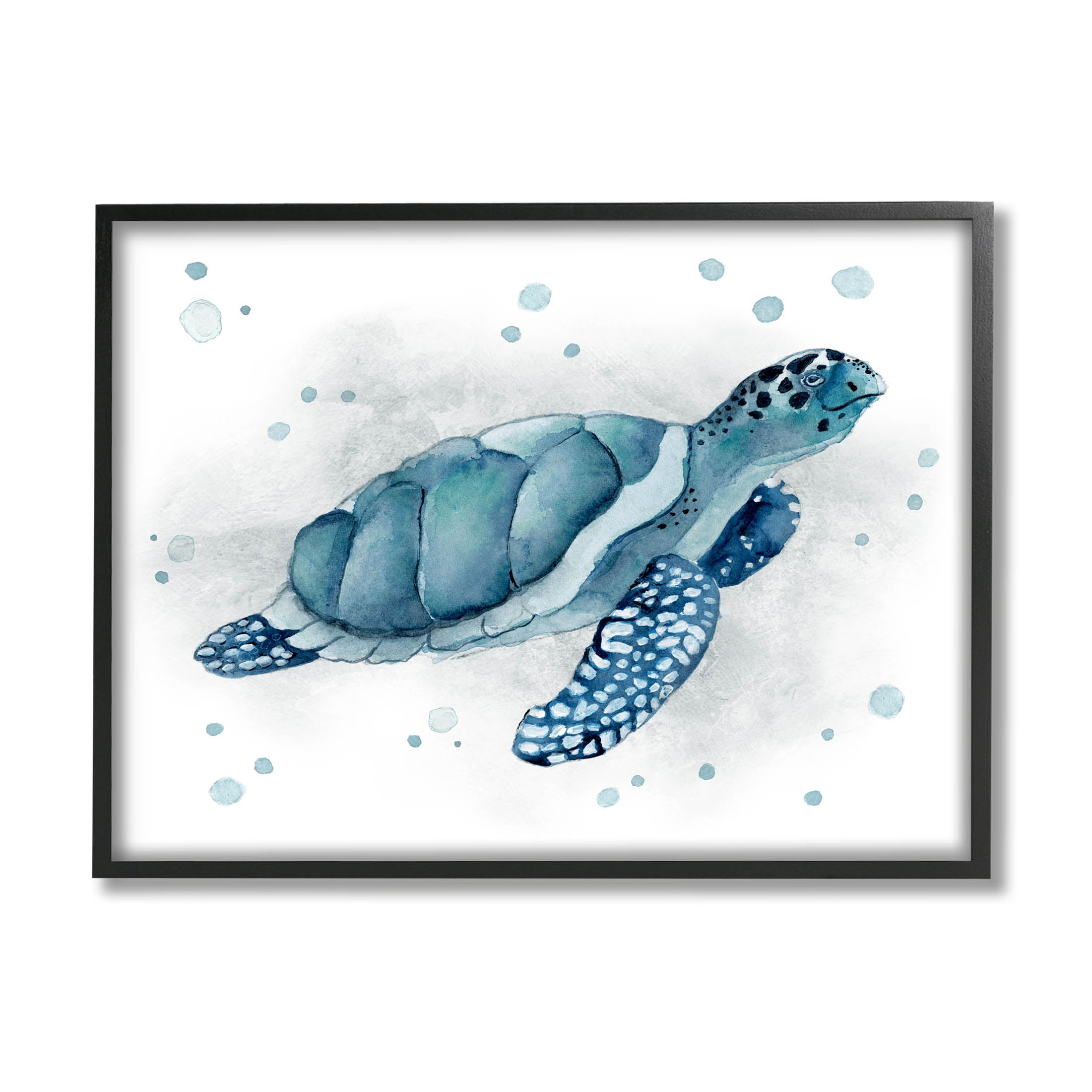 Stupell Industries Blue Happy Turtle Bubbles Graphic Art Black Framed Art Print Wall Art, Design by Janet Tava
