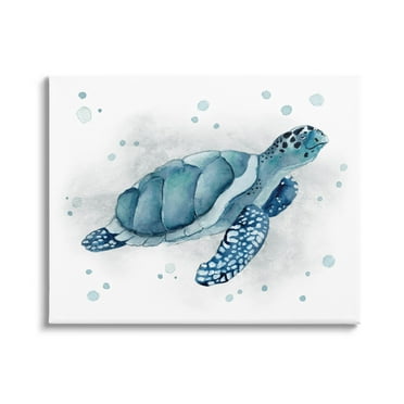 Stupell Industries Blue Happy Turtle Bubbles Graphic Art Gallery Wrapped Canvas Print Wall Art, Design by Janet Tava
