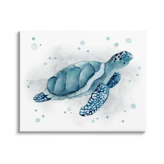 Stupell Industries Blue Happy Turtle Bubbles Graphic Art Gallery Wrapped Canvas Print Wall Art, Design by Janet Tava