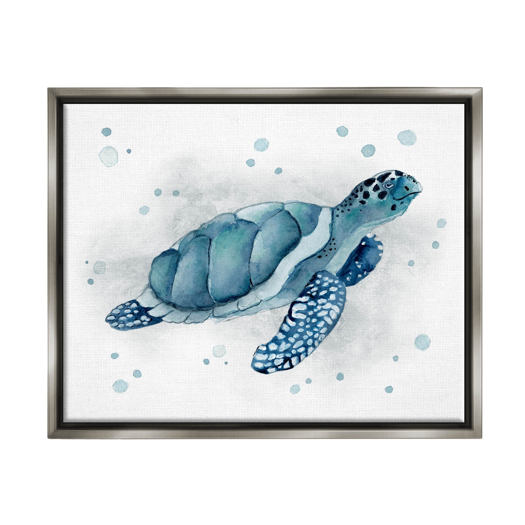 Stupell Industries Blue Happy Turtle Bubbles Graphic Art Luster Gray Floating Framed Canvas Print Wall Art, Design by Janet Tava