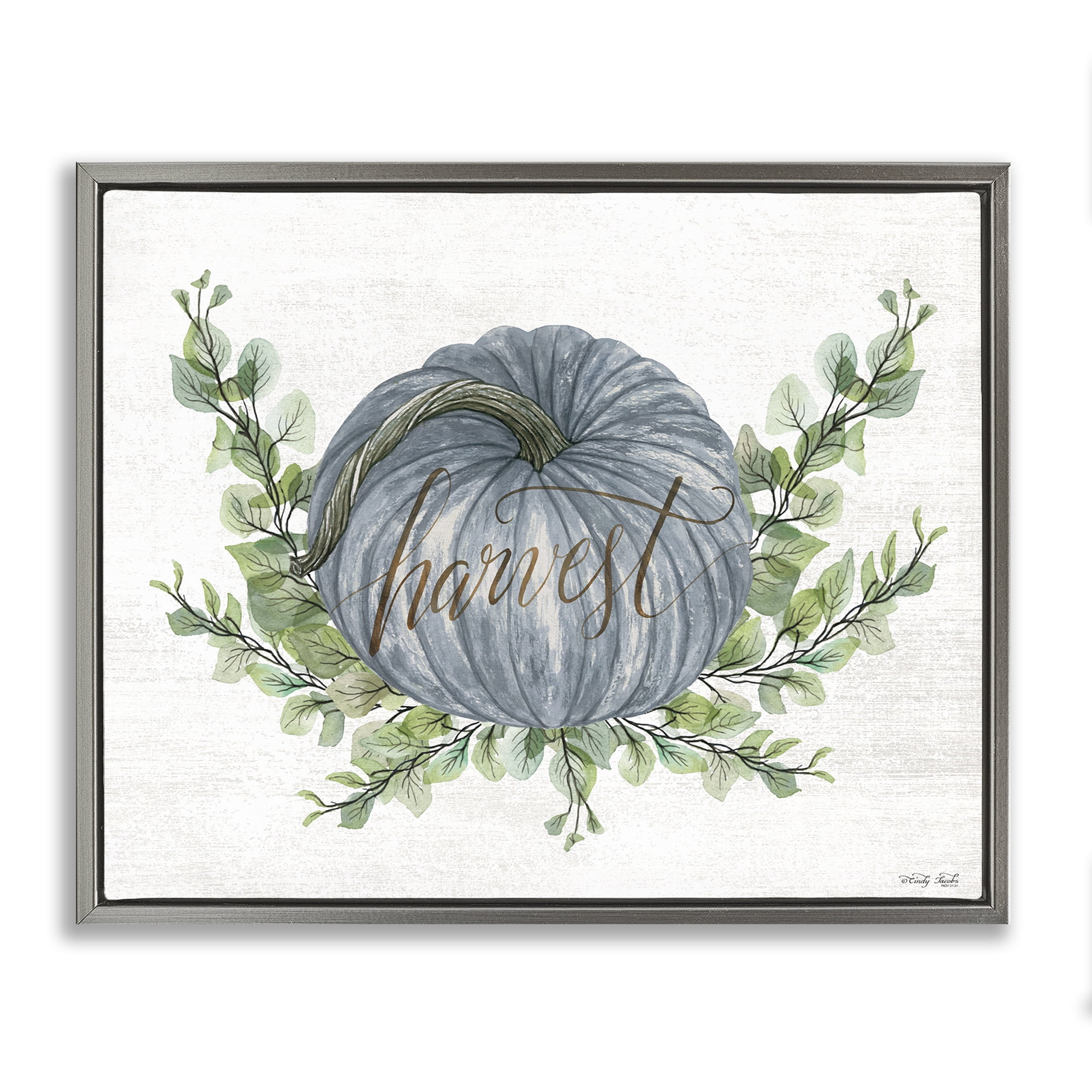 Stupell Industries Blue Harvest Pumpkin Food & Beverage Painting Gray Floater Framed Canvas Art Print Wall Art, 31 x 25