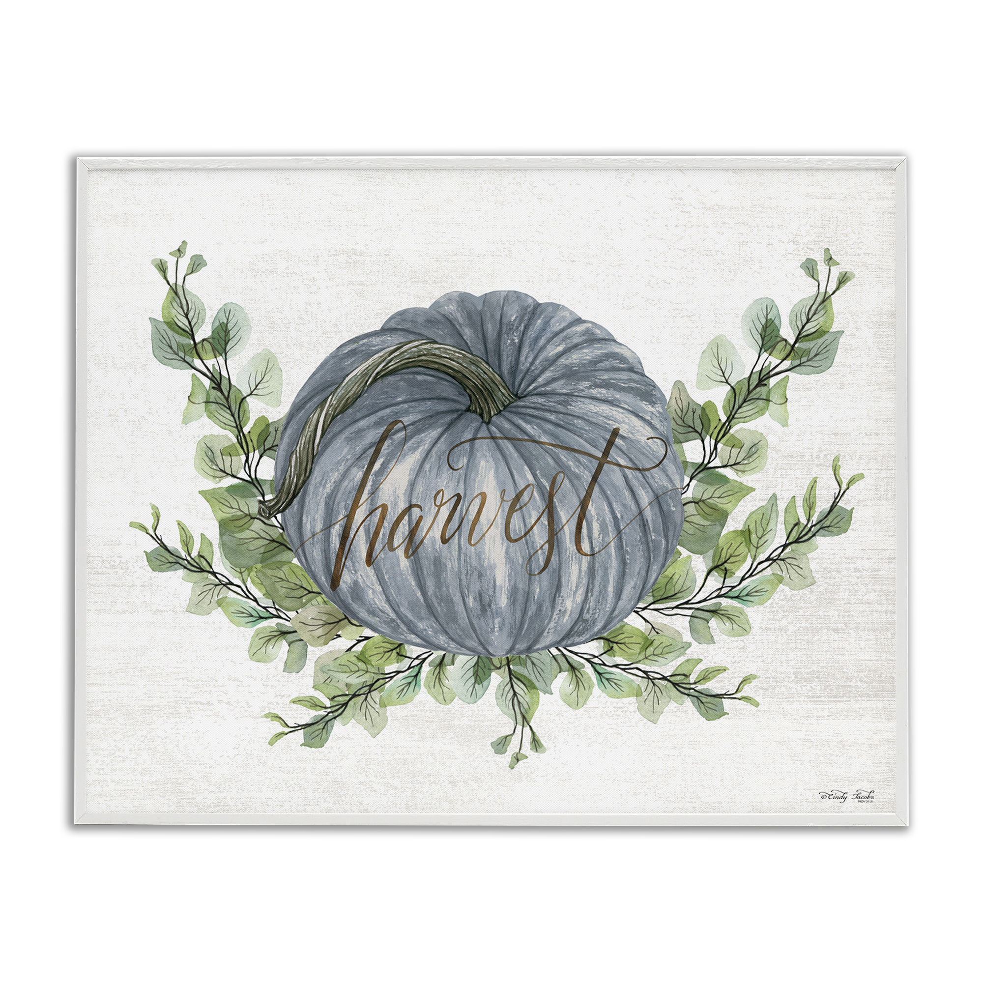 Stupell Industries Blue Harvest Pumpkin Food & Beverage Painting White Framed Art Print Wall Art, 14 x 11