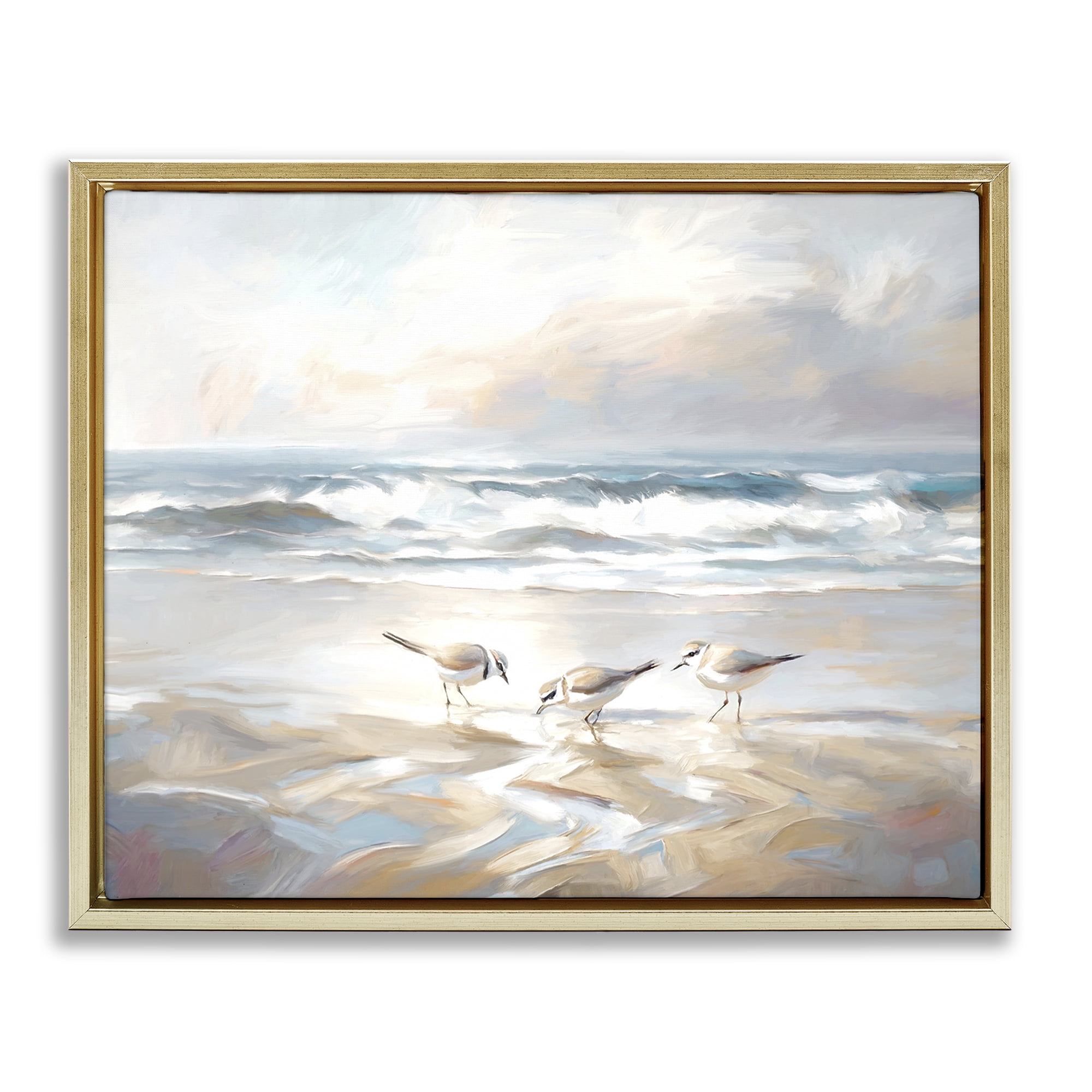 Stupell Industries Blue Haven Bay Coastal Painting Gold Floater Framed Canvas Art Print Wall Art, 21 x 17