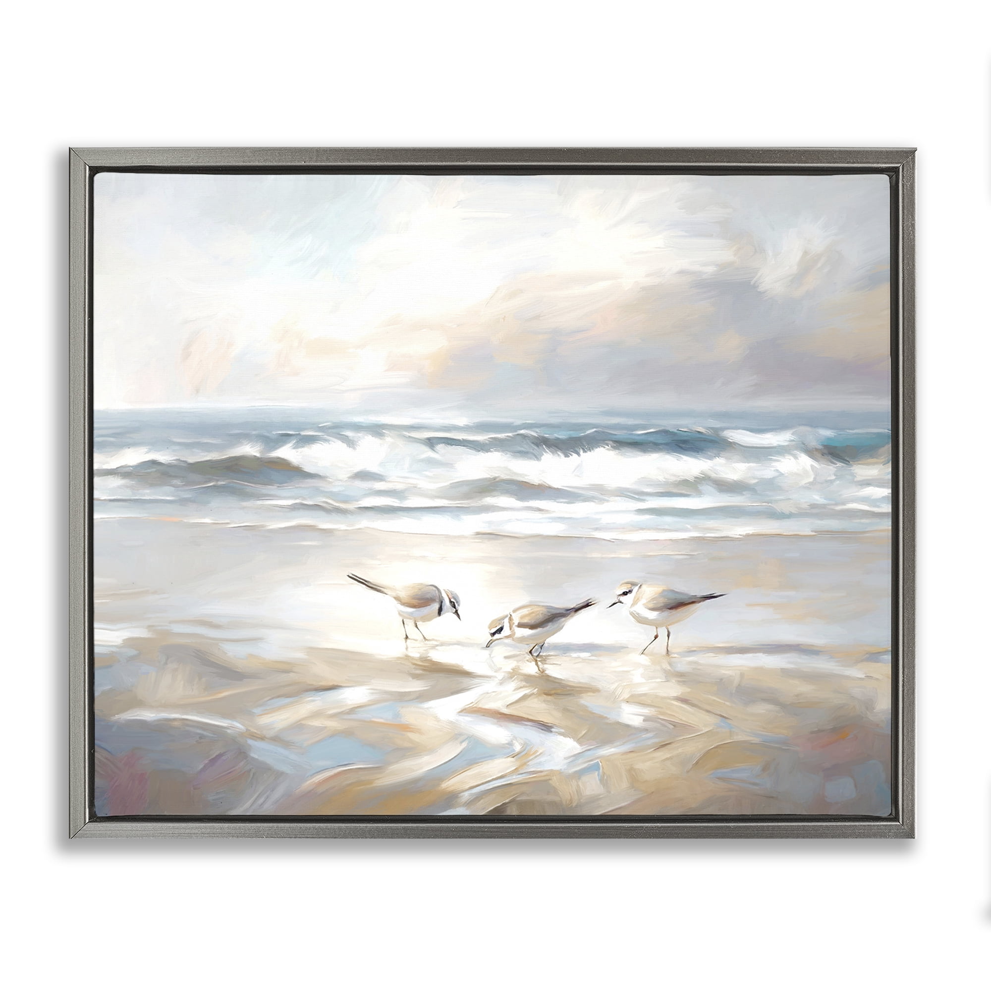 Stupell Industries Blue Haven Bay Coastal Painting Gray Floater Framed Canvas Art Print Wall Art, 21 x 17