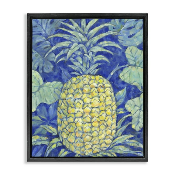 Stupell Industries Blue Hawaii Pineapple Food & Beverage Painting Black Floater Framed Canvas Art Print Wall Art, 17 x 21