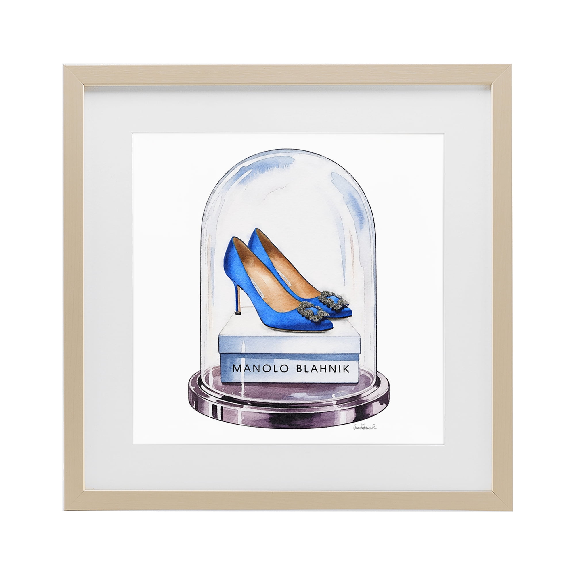 Stupell Industries Blue Heels in Bell Jar Birch Framed Print Under Glass, design by Amanda Greenwood