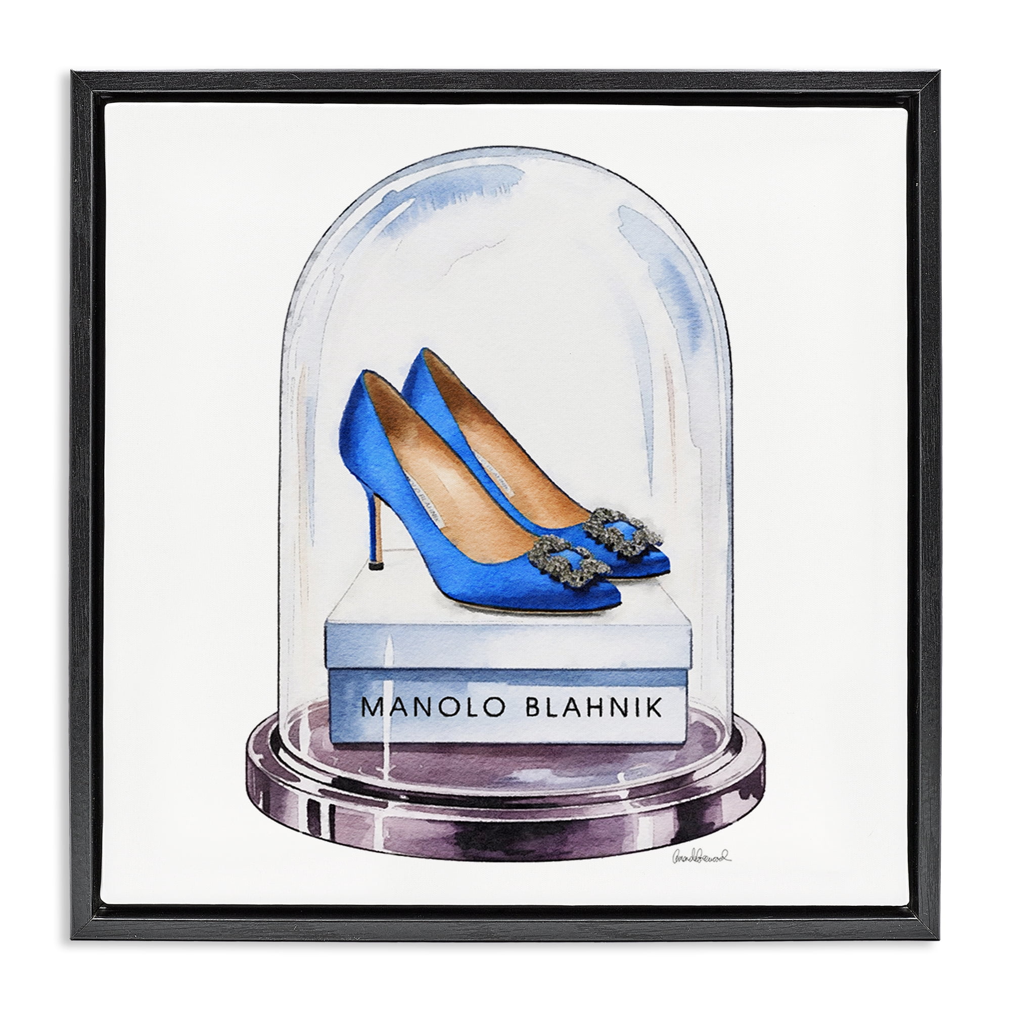 Stupell Industries Blue Heels in Bell Jar Black Framed Floater Canvas Wall Art, design by Amanda Greenwood