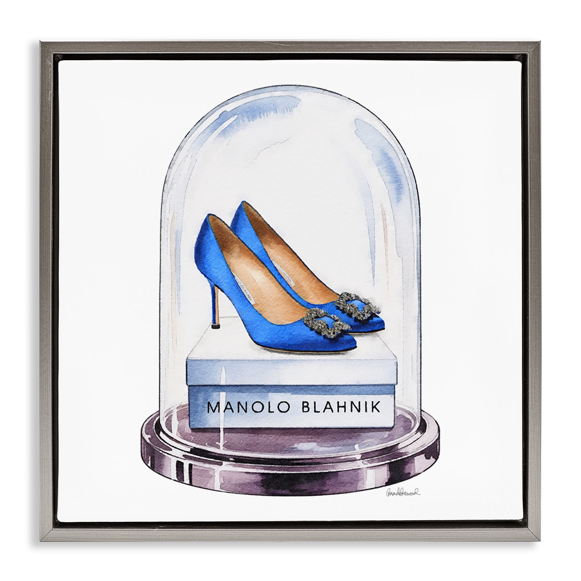 Stupell Industries Blue Heels in Bell Jar Gray Framed Floater Canvas Wall Art, design by Amanda Greenwood