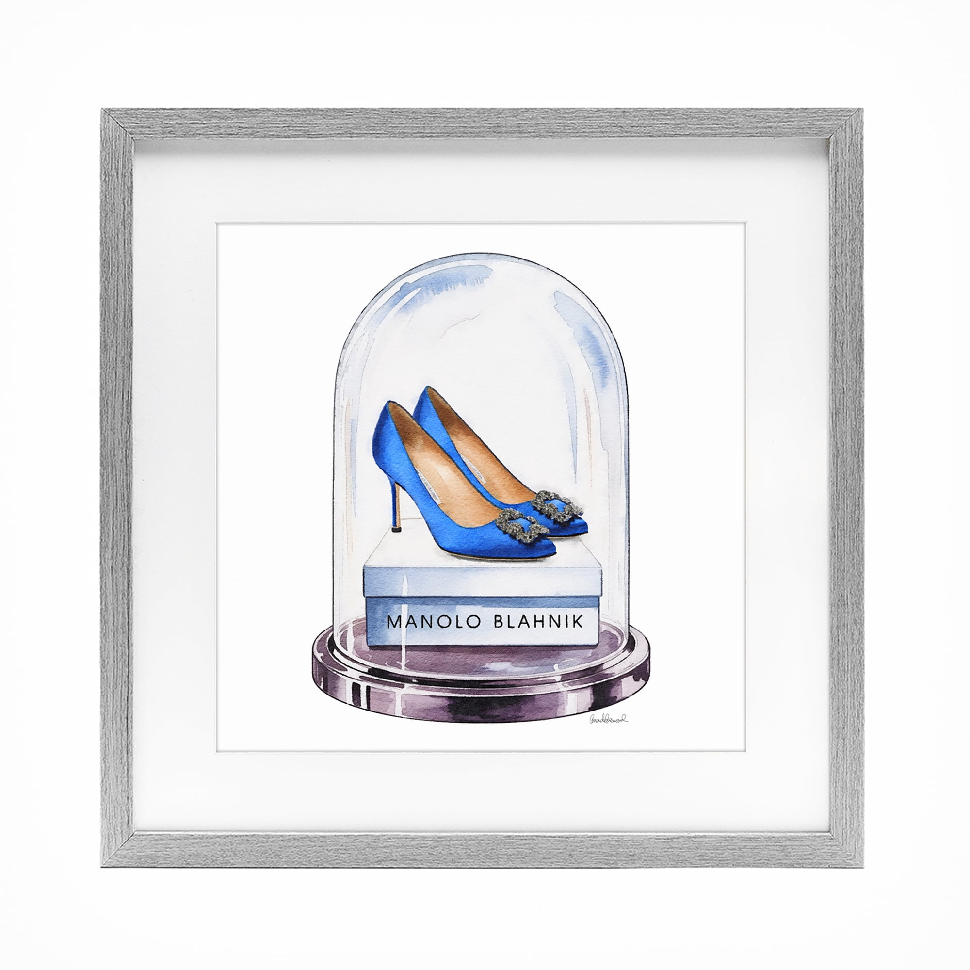 Stupell Industries Blue Heels in Bell Jar Gray Framed Print Under Glass, design by Amanda Greenwood