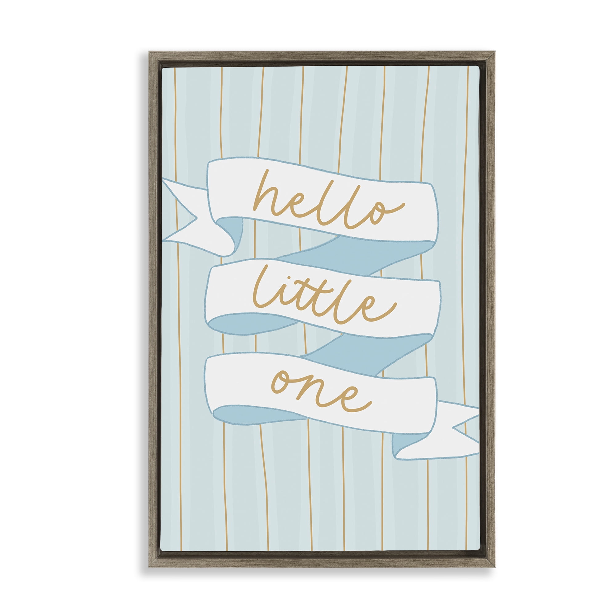 Stupell Industries Blue Hello Little One Brown Framed Floater Canvas Wall Art, design by Amanda Houston