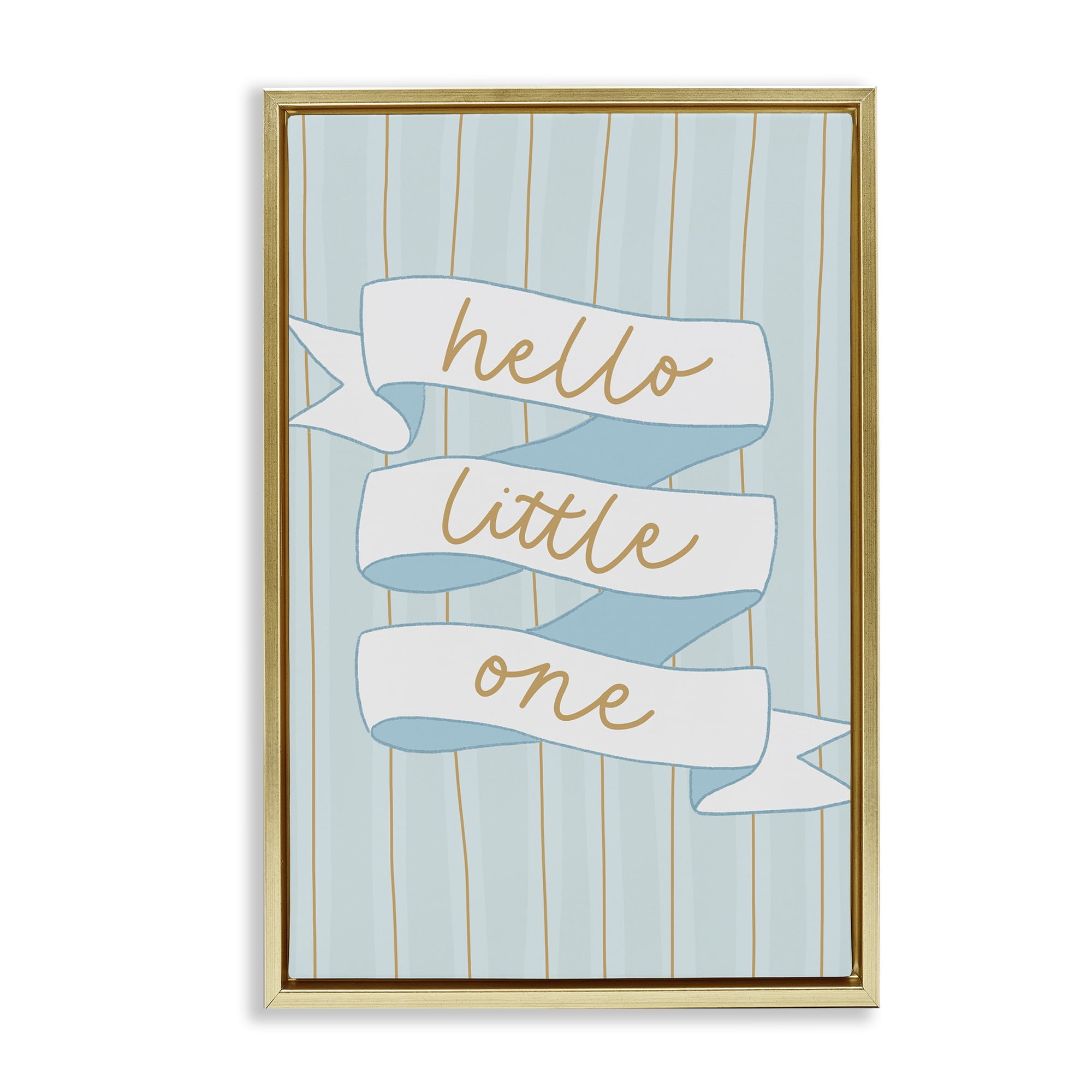 Stupell Industries Blue Hello Little One Gold Framed Floater Canvas Wall Art, design by Amanda Houston