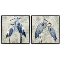 Stupell Industries Blue Heron Palm Pair Animals Painting Black Framed Art Print Wall Art, 12 x 12, Set of 2