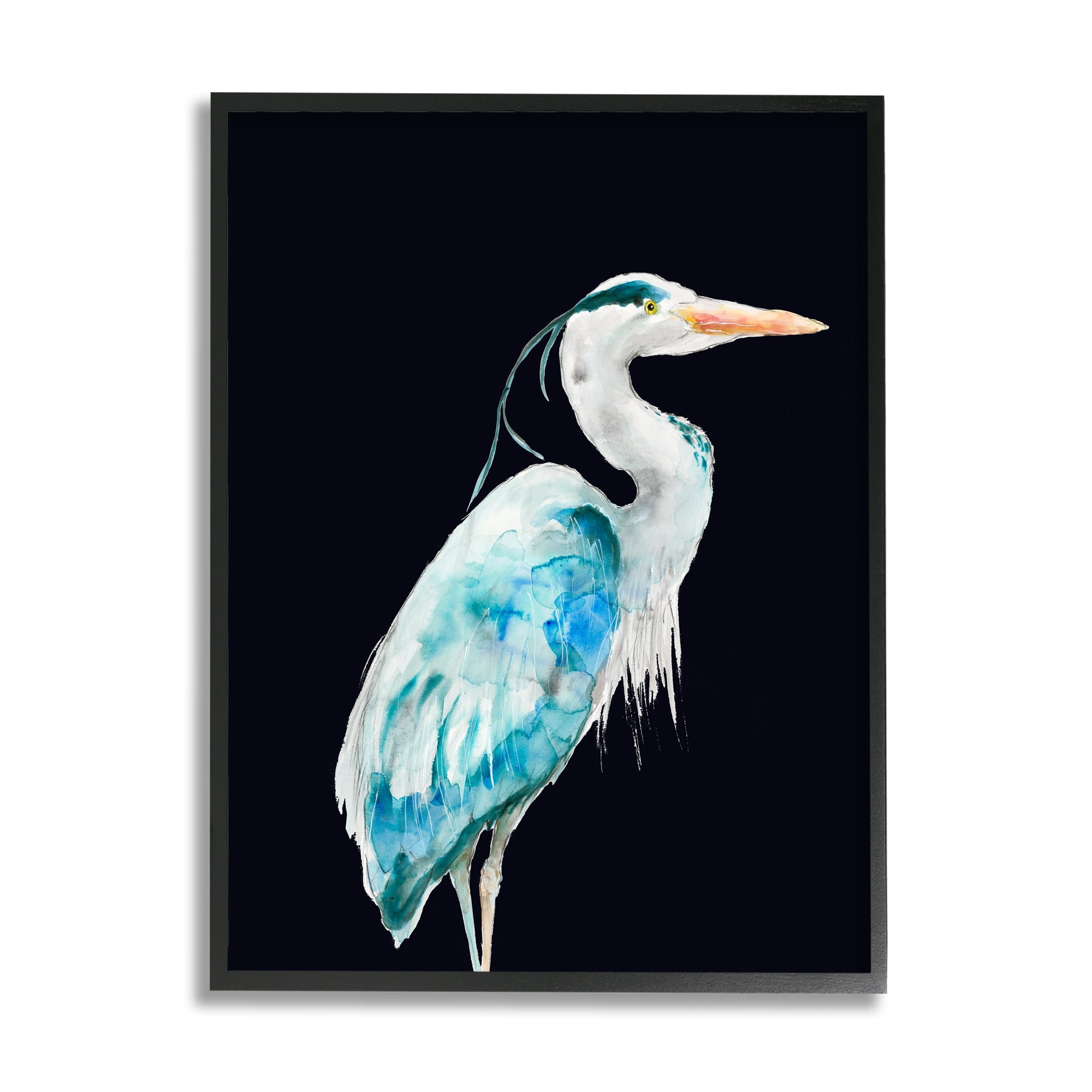 Stupell Industries Blue Heron Pattern Winged Bird over Black, 11 x 14, Designed by Patti Mann