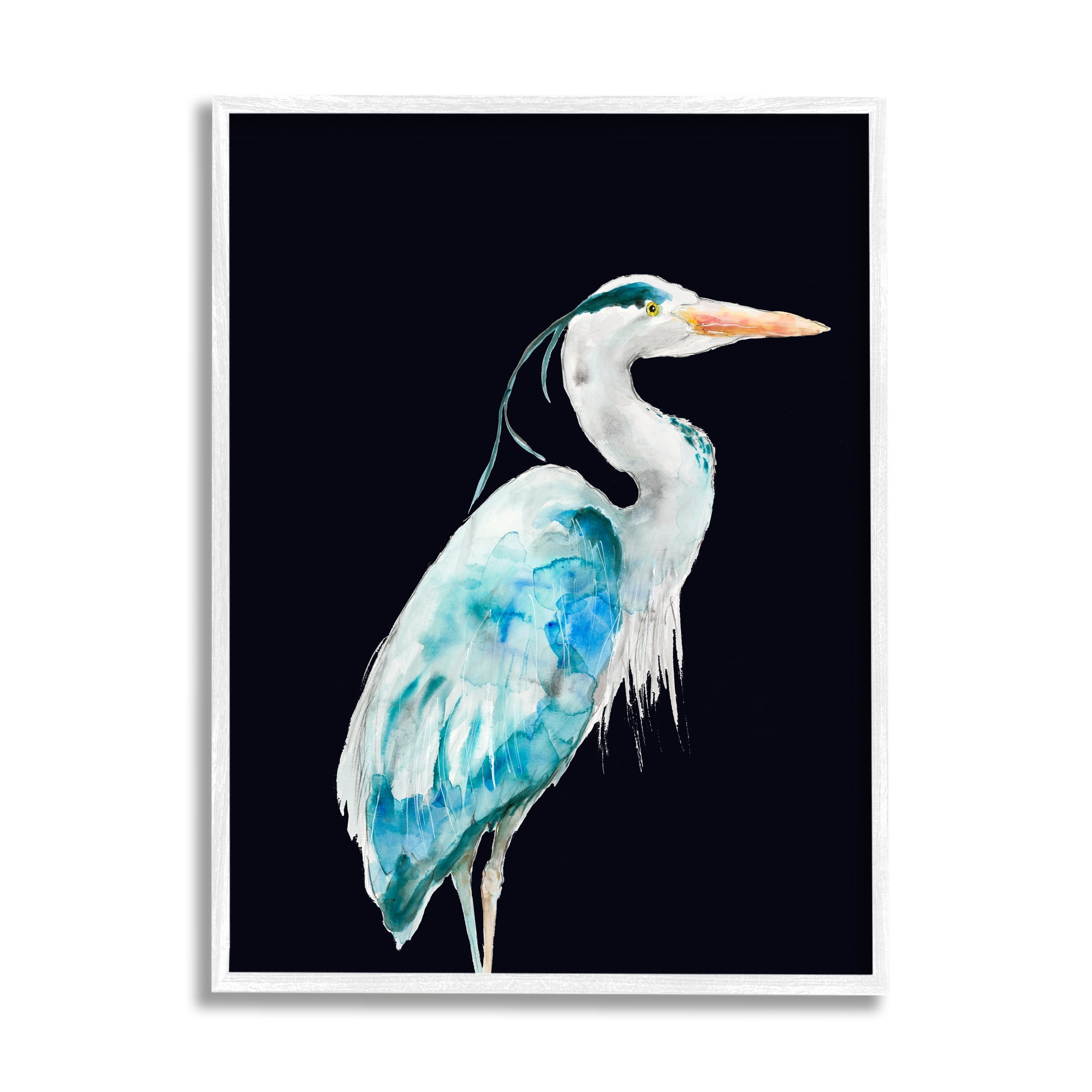 Stupell Industries Blue Heron Pattern Winged Bird over Black, 24 x 30, Designed by Patti Mann