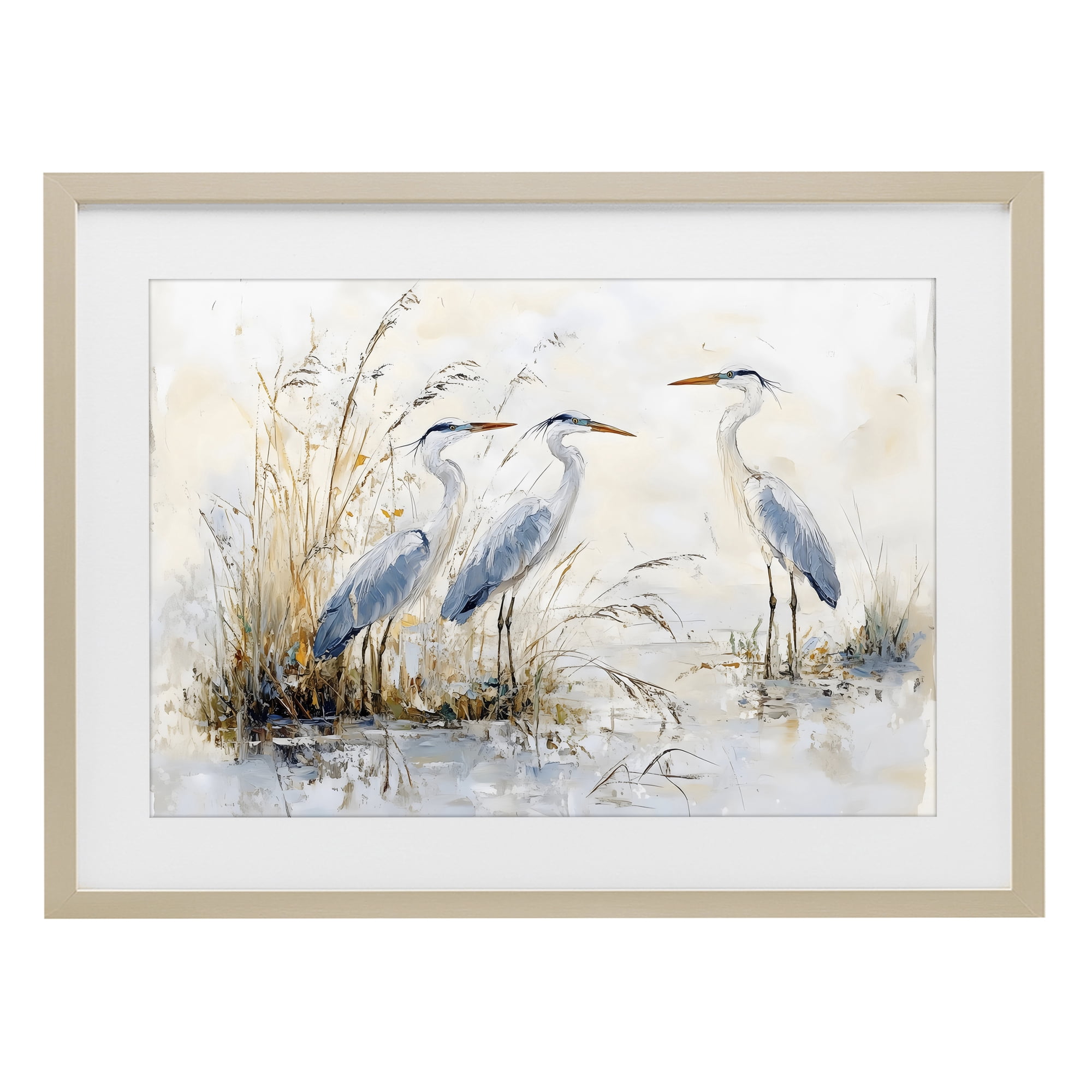 Stupell Industries Blue Heron Trio in Wetlands Birch Framed Print Under Glass, design by LSR Design Studio