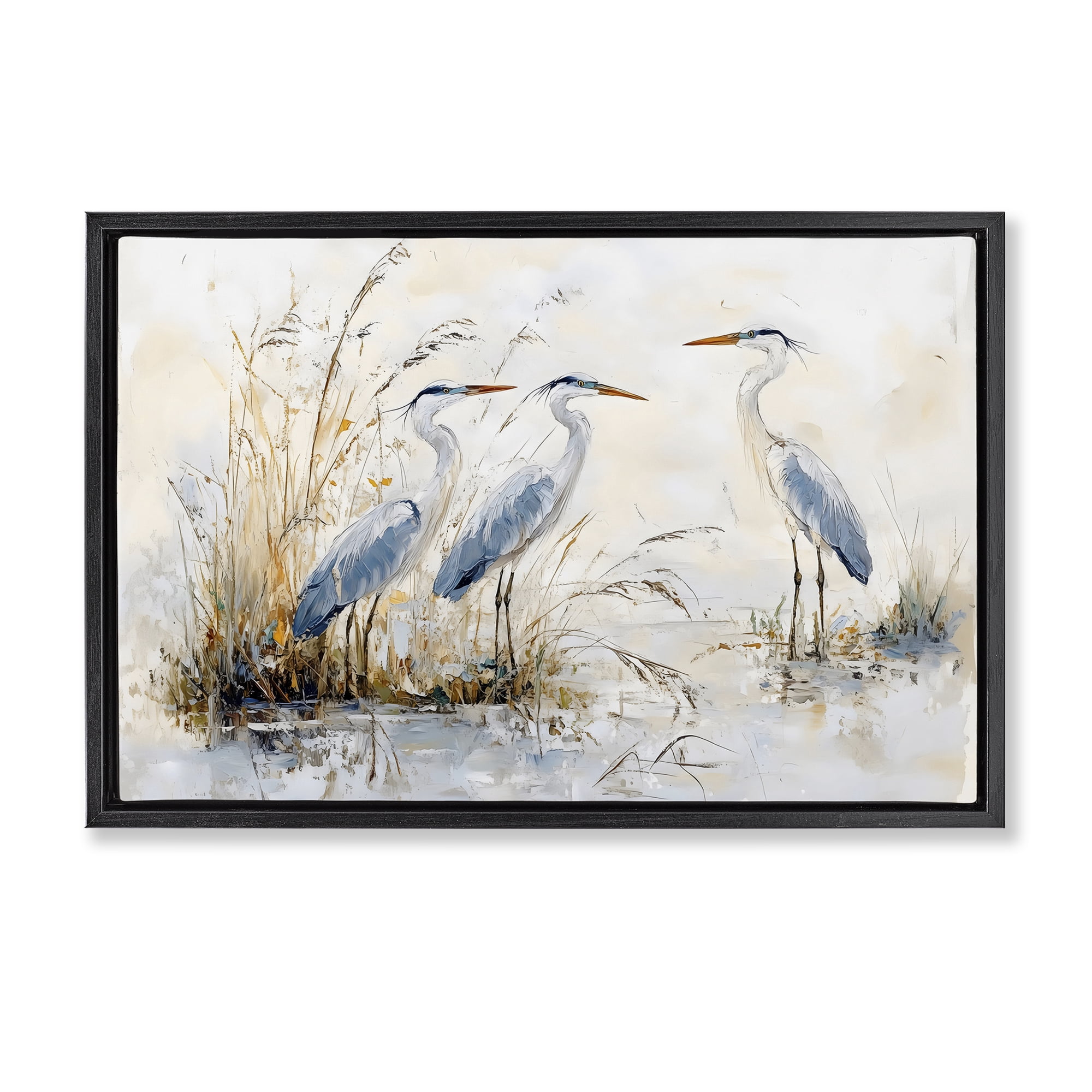 Stupell Industries Blue Heron Trio in Wetlands Black Framed Floater Canvas Wall Art, design by LSR Design Studio