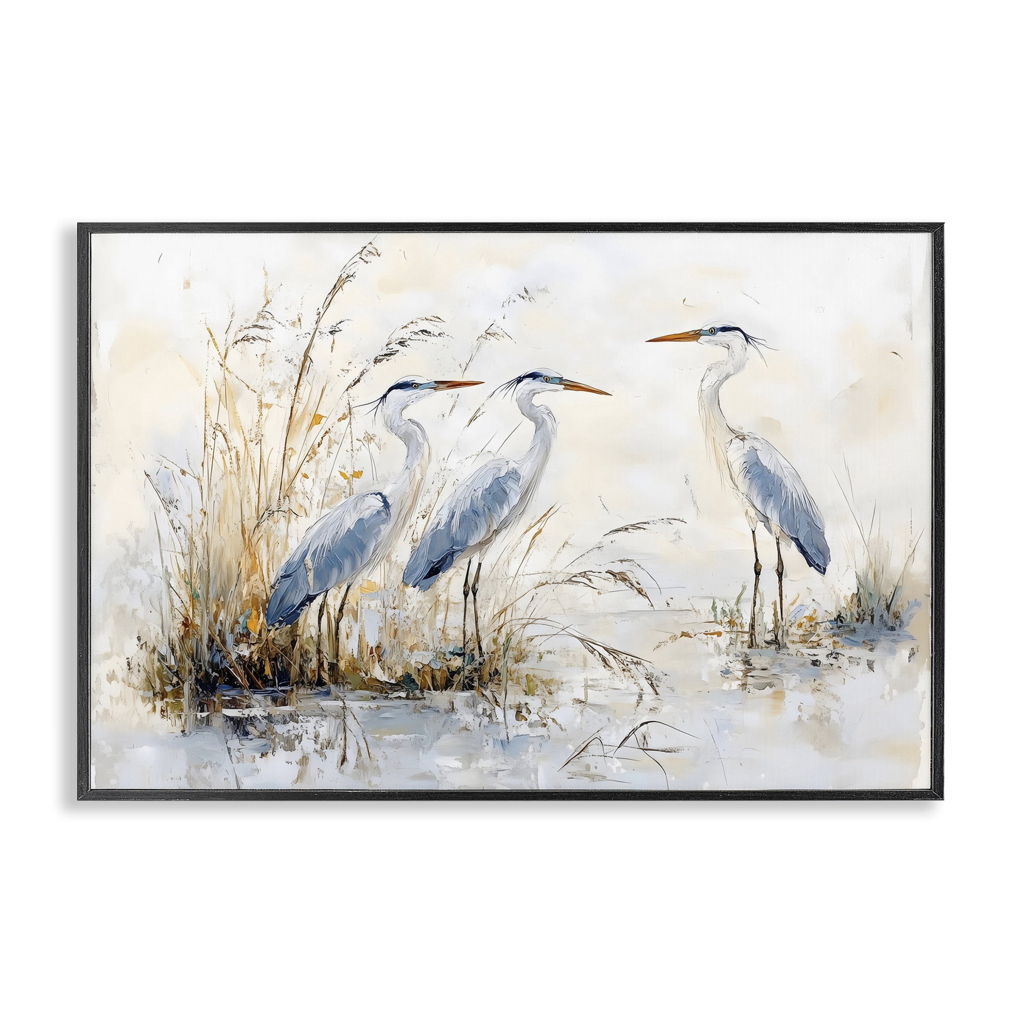 Stupell Industries Blue Heron Trio in Wetlands Black Framed Giclee Art, design by LSR Design Studio