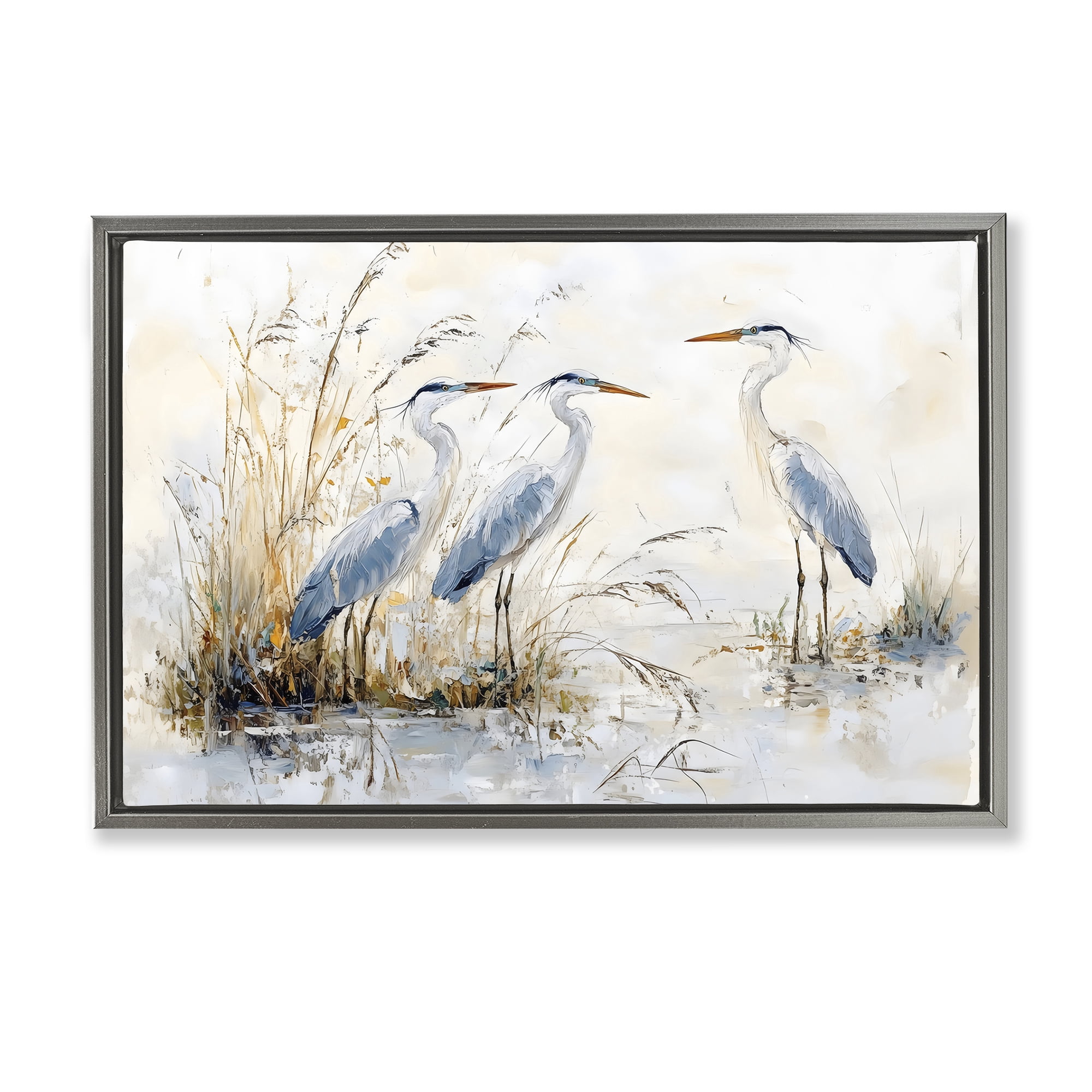 Stupell Industries Blue Heron Trio in Wetlands Gray Framed Floater Canvas Wall Art, design by LSR Design Studio