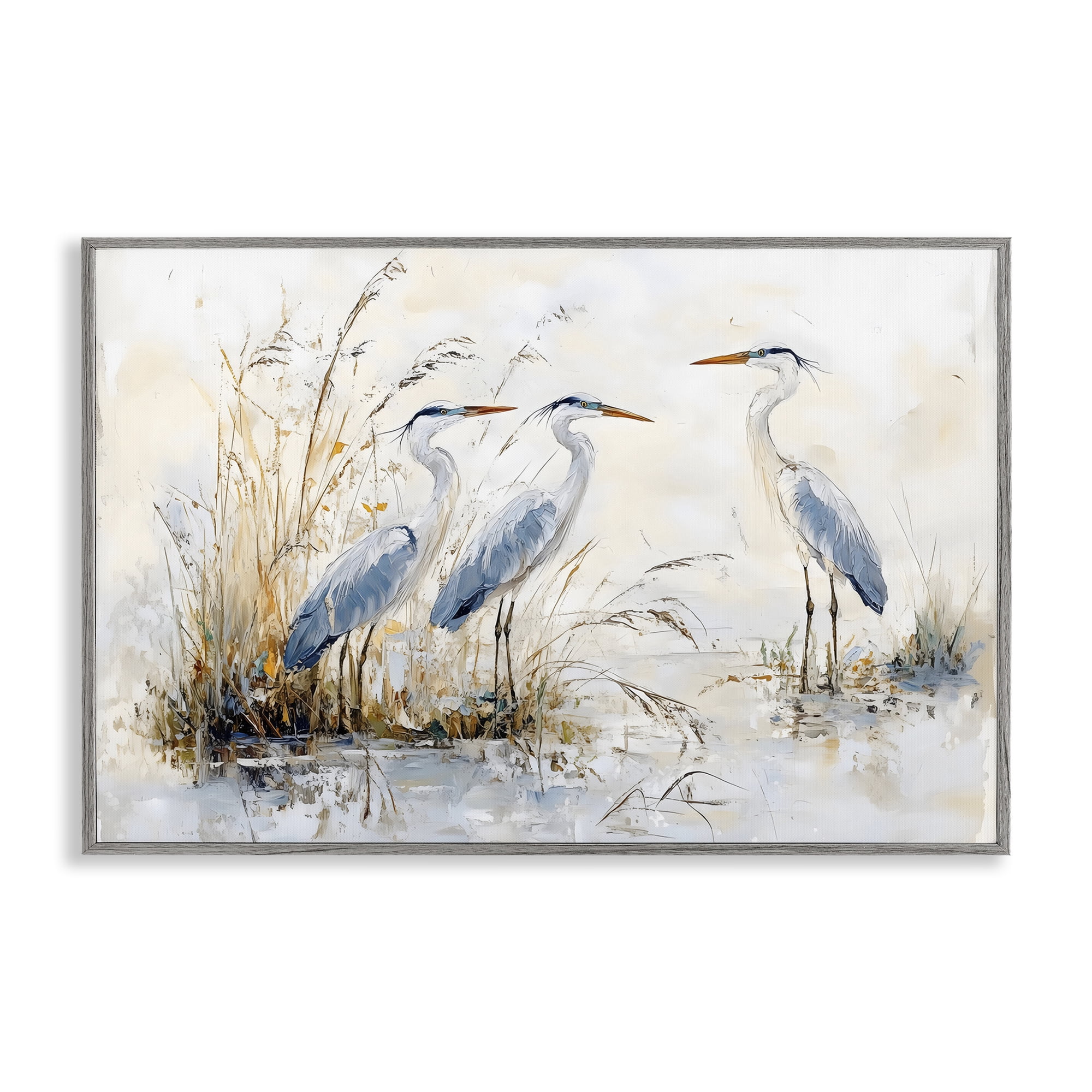 Stupell Industries Blue Heron Trio in Wetlands Gray Framed Giclee Art, design by LSR Design Studio