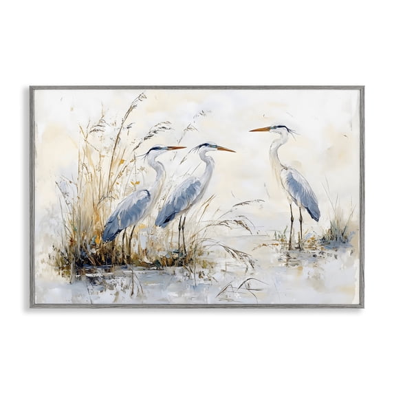 Stupell Industries Coastal Blue Heron Trio in Wetlands Gray Framed Giclee Art, 18 x 12, by LSR Design Studio