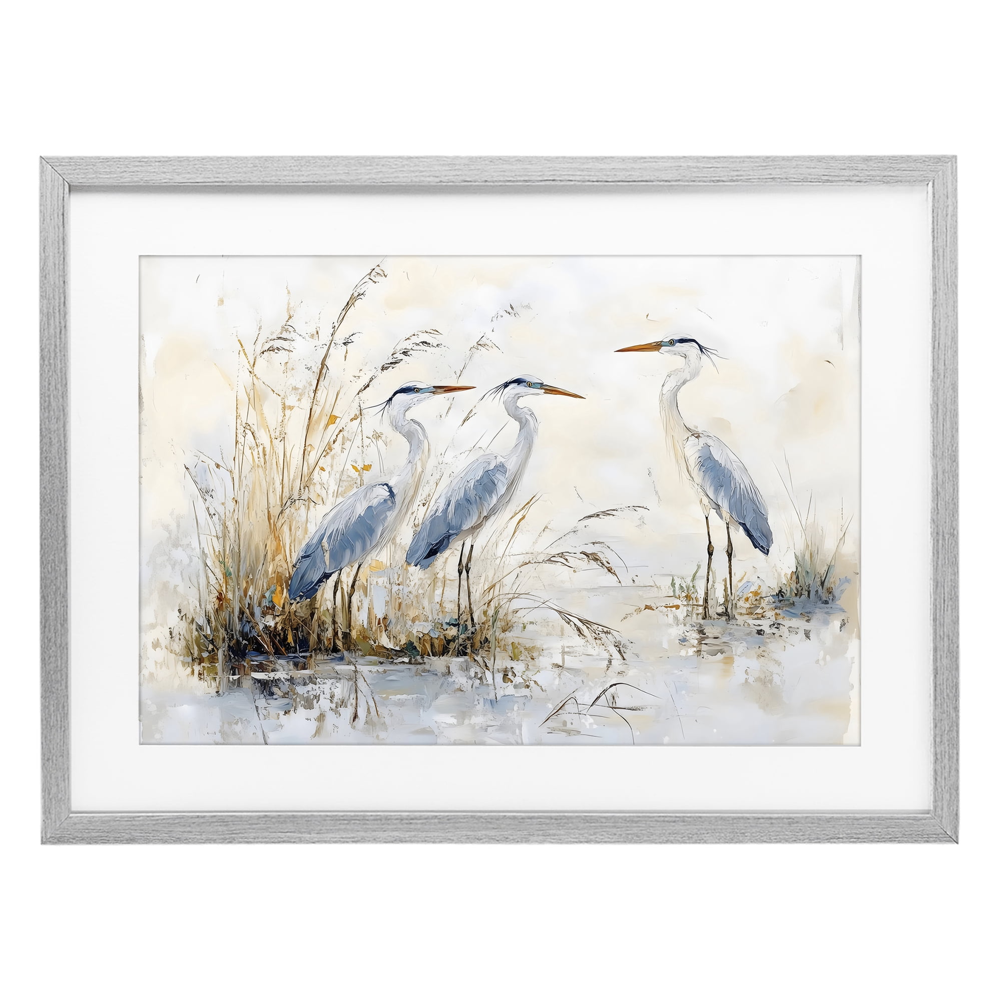 Stupell Industries Blue Heron Trio in Wetlands Gray Framed Print Under Glass, design by LSR Design Studio