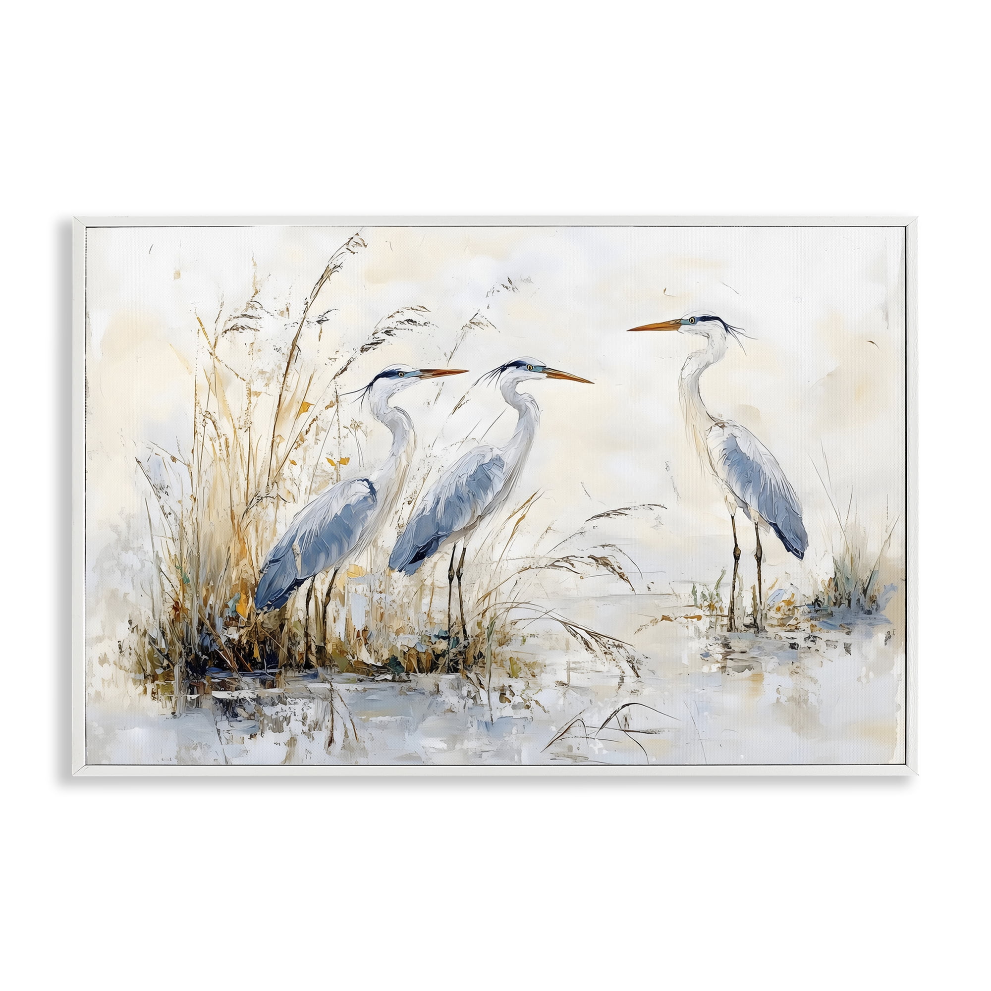Stupell Industries Blue Heron Trio in Wetlands White Framed Giclee Art, design by LSR Design Studio