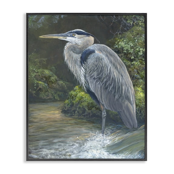 Stupell Industries Blue Heron at Water's Edge Animals Painting Black Framed Art Print Wall Art, 24 x 30