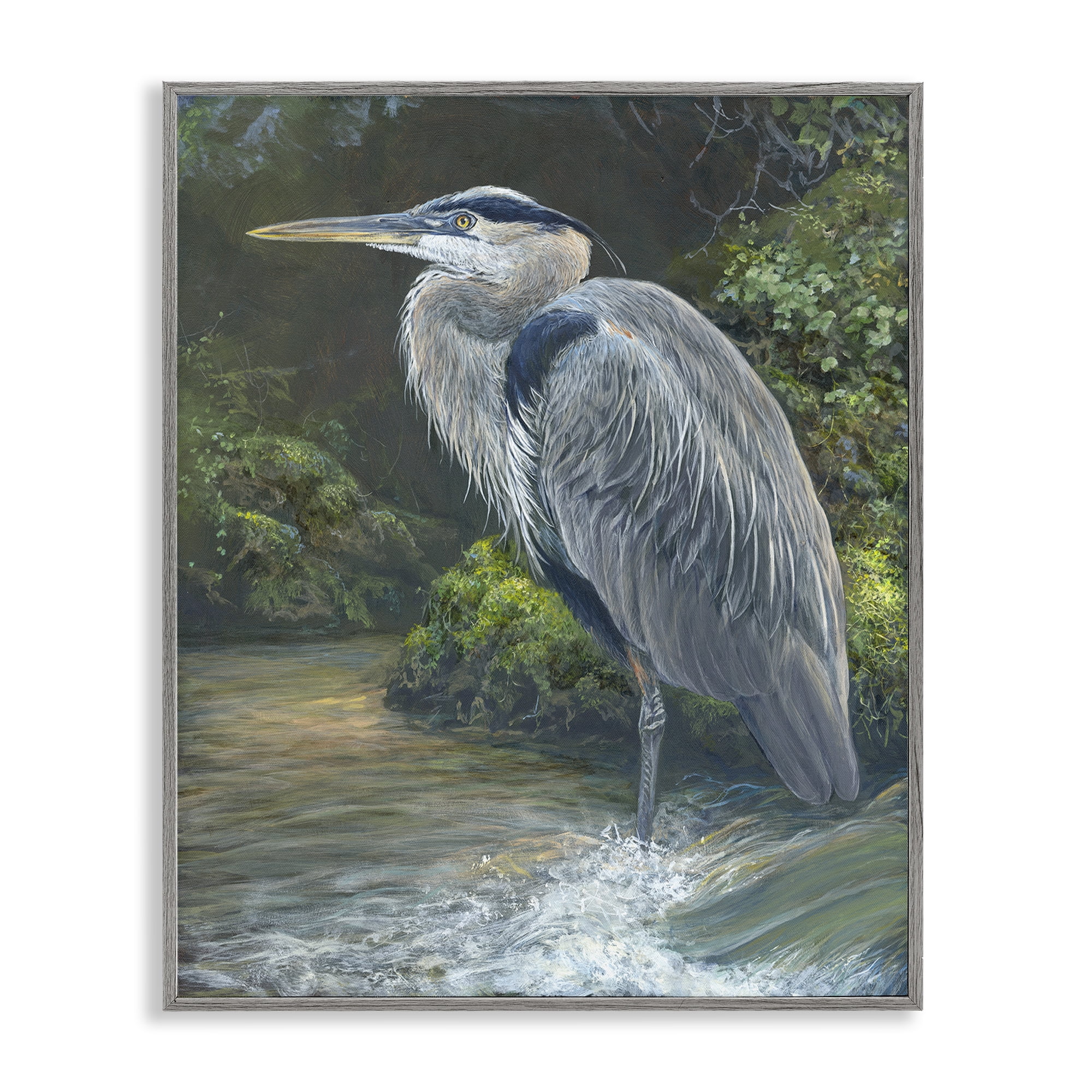 Stupell Industries Blue Heron at Water's Edge Animals Painting Gray Framed Art Print Wall Art, 16 x 20
